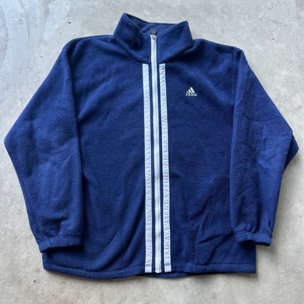 Vintage Adidas Quarter Zip Fleece Pullover Navy Blue White Stripes Mens XL